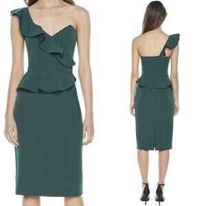 BARDOT Camellia One-shoulder Sheath Dress In Evergreen US 4 NWT